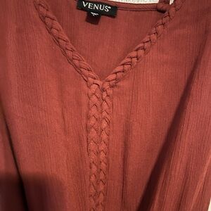 VENUS Braided V-Neck Tunic Dress in Deep Rust